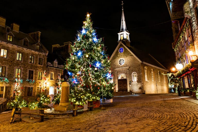 Commercial property holiday lighting and storefront displays