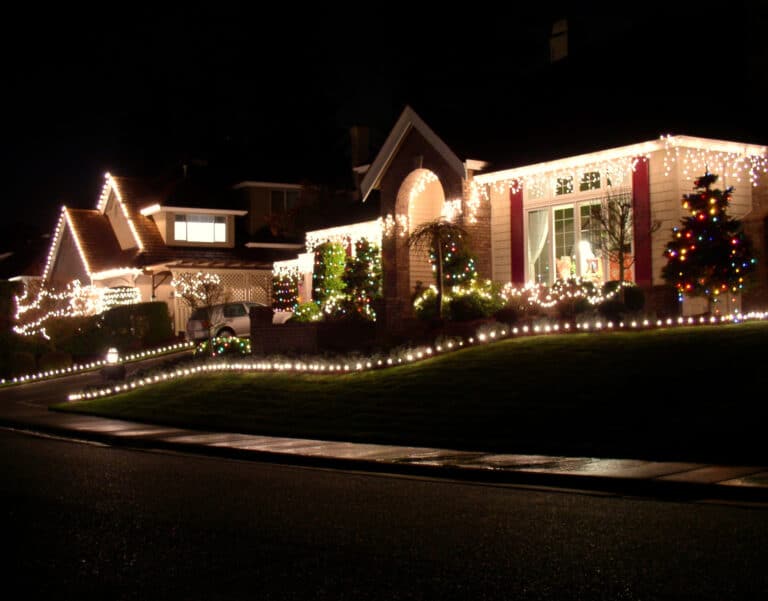 Custom residential Christmas light roofline installation